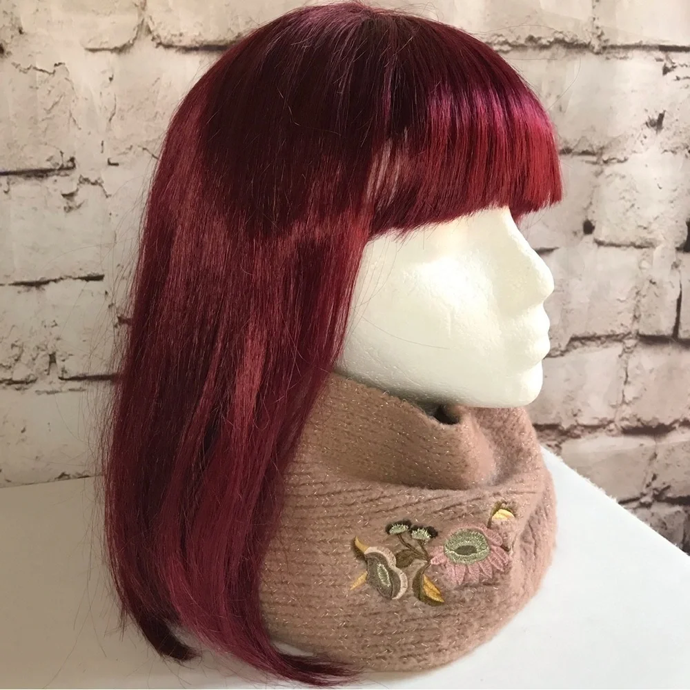 ZARA infinity knit scarf Tan with embroidery design One Size - Picture 10 of 11